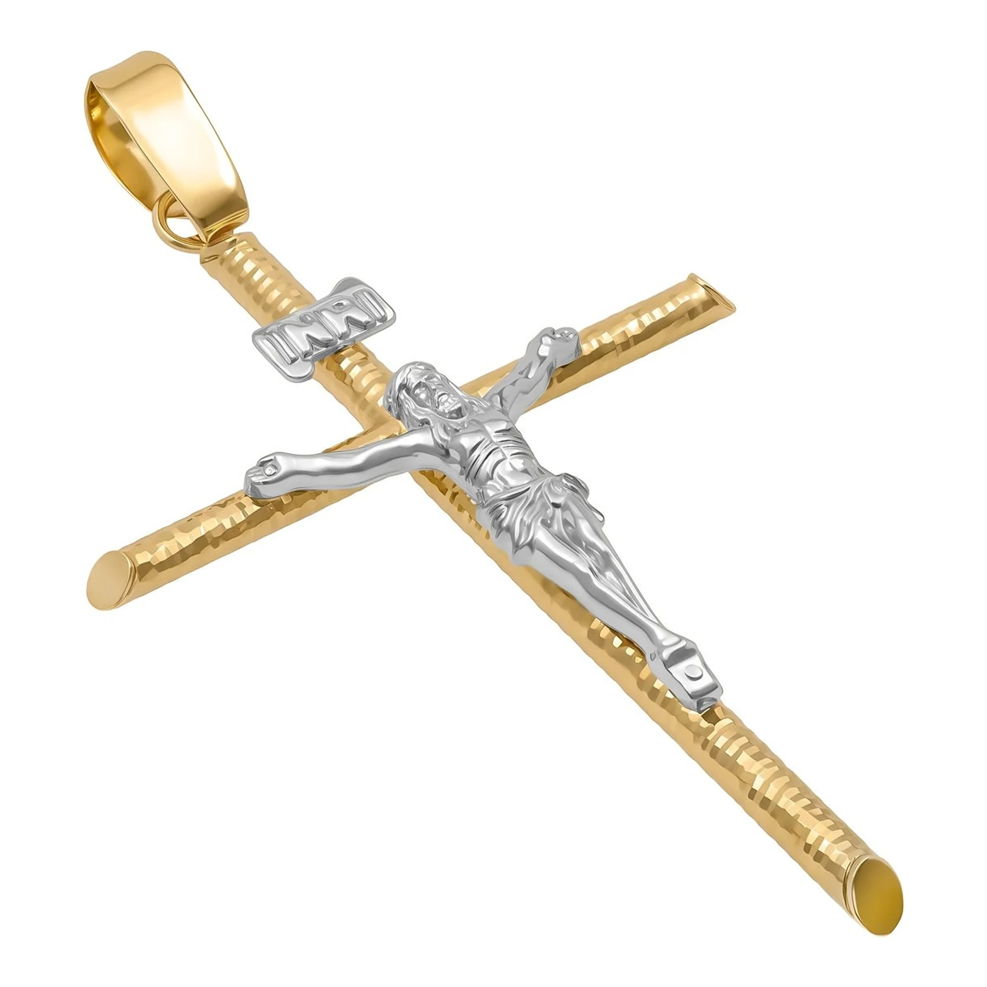 Dije de Cruz con Cristo Bicolor en Oro 10k - Imagen 3