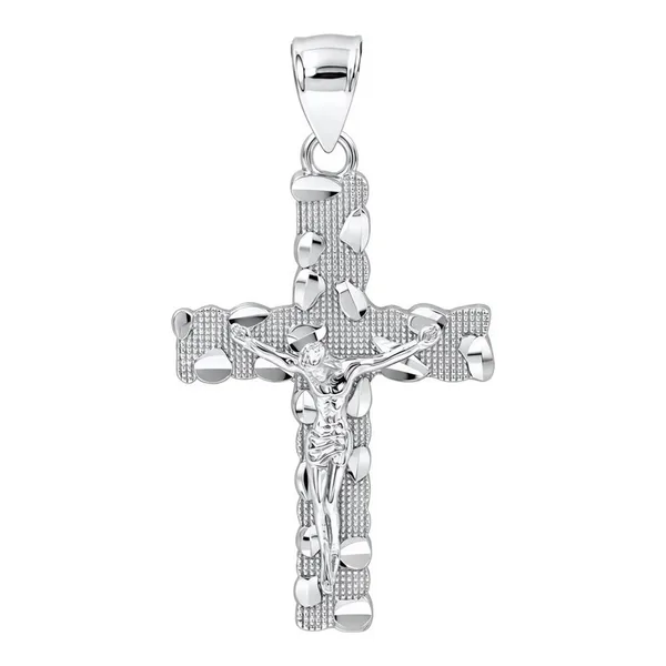 Dije de Cruz con Cristo en plata italiana .925 rodizada con bordes diamantados - Joyaris joyería fina