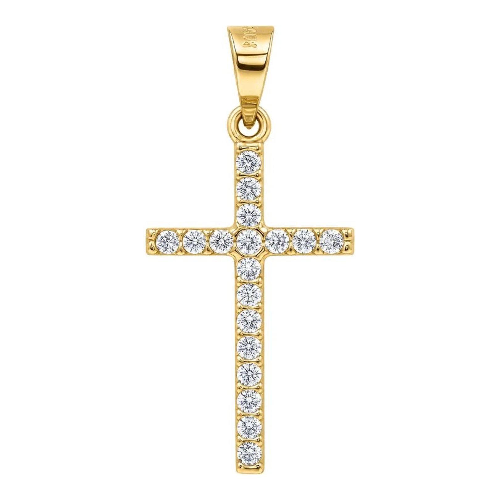 Dije de cruz de oro 10k con zirconias incrustadas de 24 mm x 10 mm unisex - Joyaris joyería mexicana