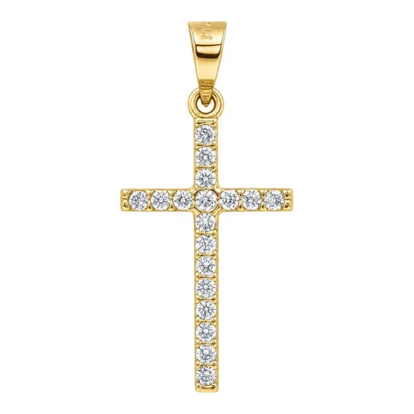Dije de cruz de oro 10k con zirconias incrustadas de 24 mm x 10 mm unisex - Joyaris joyería mexicana