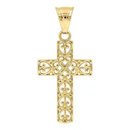 Dije de Cruz de Oro 10k Grabado Filigrana 28 mm - Imagen 1