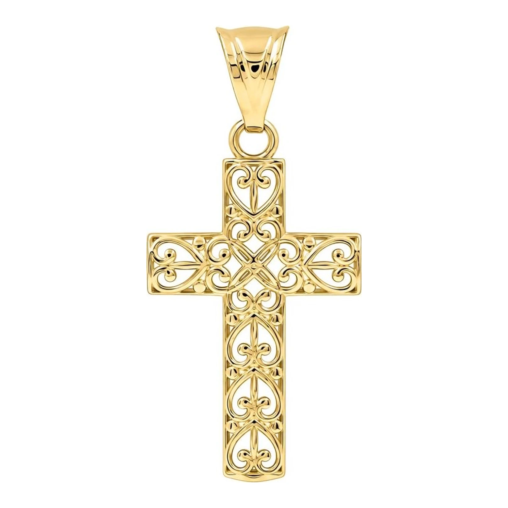 Dije de cruz de oro 10k con diseño de filigrana grabado de 28 x 14 mm - Joyaris joyería fina mexicana