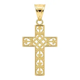 Dije de Cruz de Oro 10k Grabado Filigrana 28 mm - Imagen 4