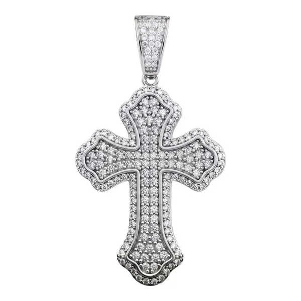 Dije de cruz full ice de plata ley .925 con zirconias y baño de rodio 50 mm - Joyaris joyería fina