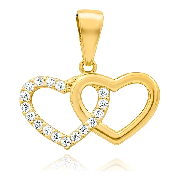 Dije de oro 10k corazones entrelazados con zirconia pulido - Joyaris joyería fina mexicana