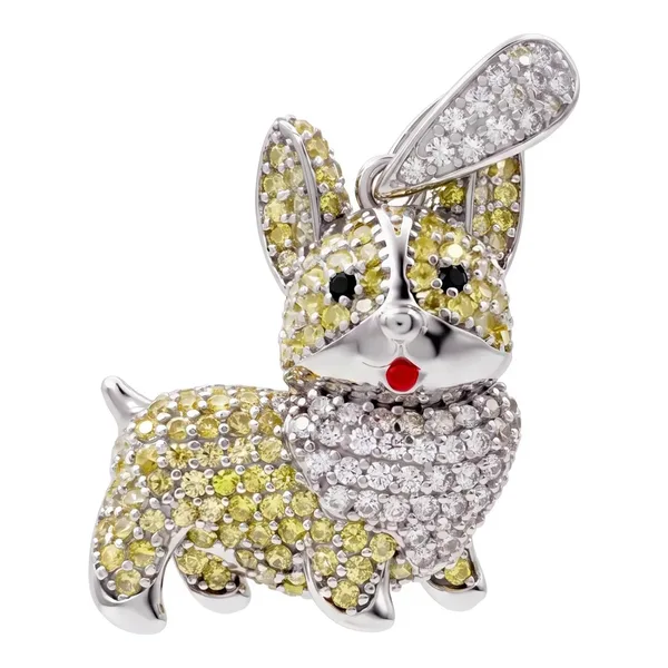 Dije de perrito con lengua afuera en plata ley 925 y zirconias - Joyaris joyería fina
