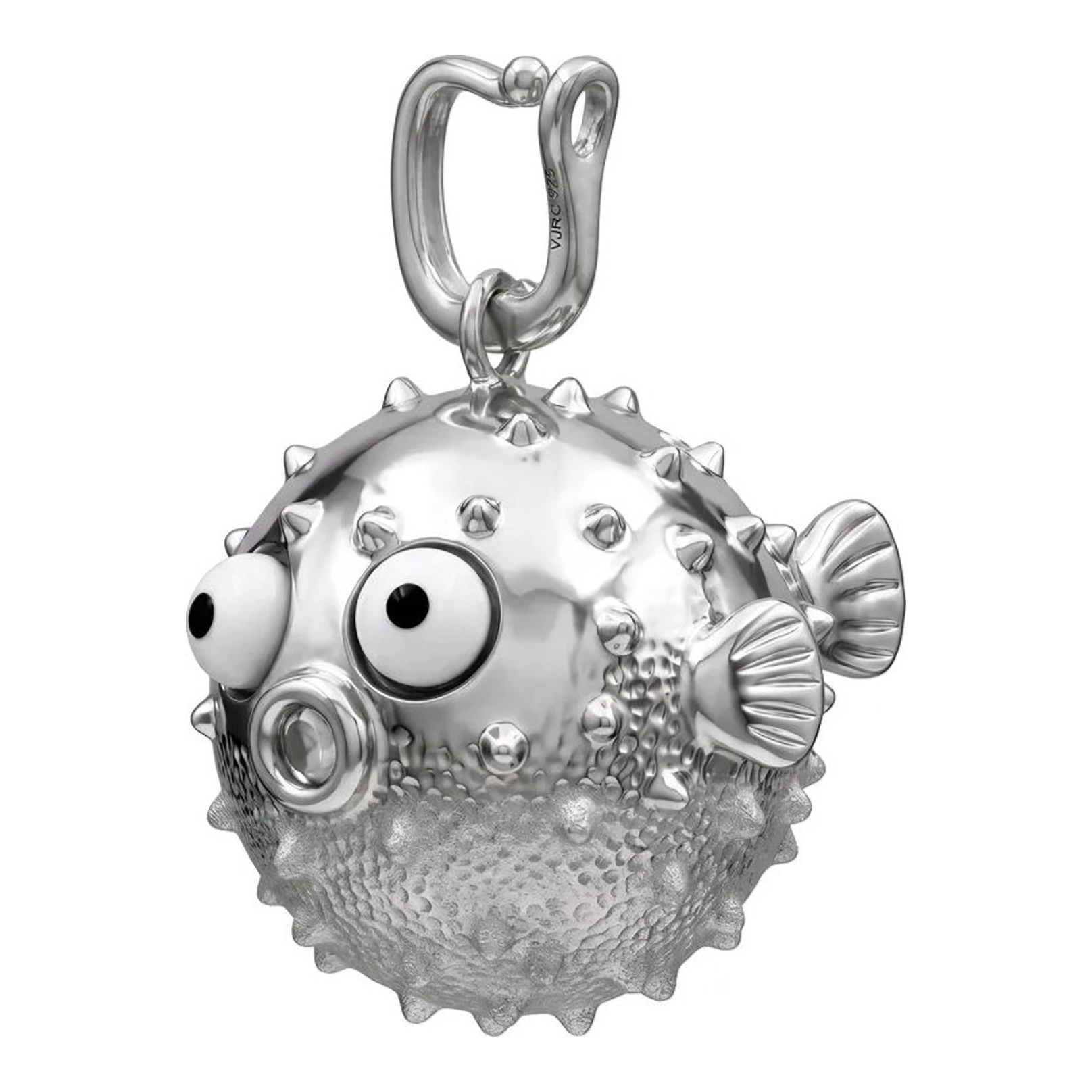 Dije de pez globo 3D inflado en plata ley .925 con acabado en rodio - Joyaris joyería fina mexicana