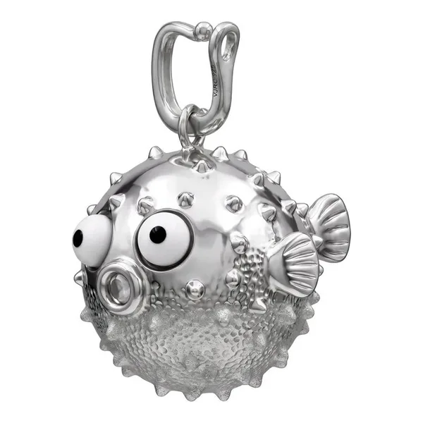 Dije de pez globo 3D inflado en plata ley .925 con acabado en rodio - Joyaris joyería fina mexicana