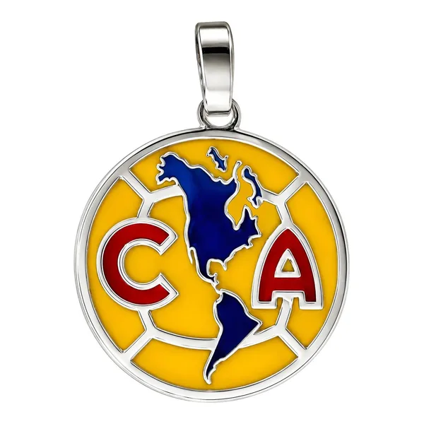 Dije de escudo de futbol club en plata ley .925 con esmalte amarillo 27x20 mm - Joyaris joyería fina mexicana