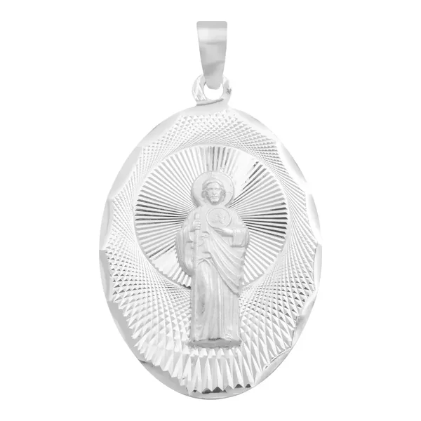 Dije Medalla San Judas Tadeo Plata 925 Ovalada Diamantada - Imagen 1