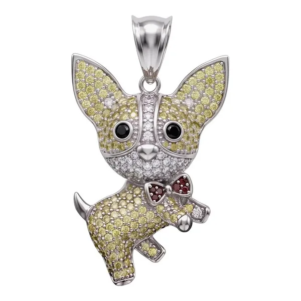 Dije de perro 3D en plata .925 con zirconias amarillas - Joyaris joyería fina