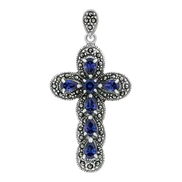 Dije de Plata 925 Rodizada Diseño Cruz Zirconia Azul - Imagen 1