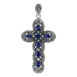 Dije de Plata 925 Rodizada Diseño Cruz Zirconia Azul - Imagen 1