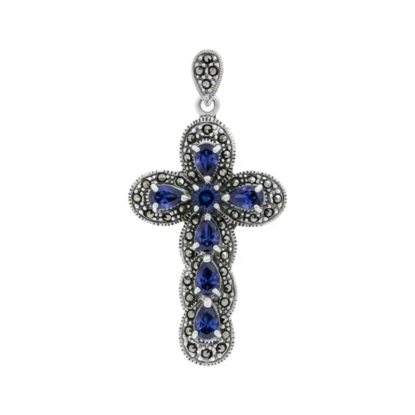 Dije de Plata 925 Rodizada Diseño Cruz Zirconia Azul - Imagen 1