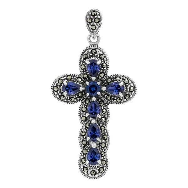 Dije de Plata 925 Rodizada Diseño Cruz Zirconia Azul - Imagen 1