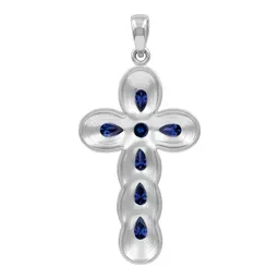 Dije de Plata 925 Rodizada Diseño Cruz Zirconia Azul - Imagen 2