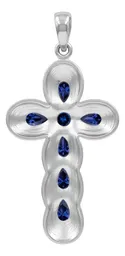 Dije de Plata 925 Rodizada Diseño Cruz Zirconia Azul - Imagen 2