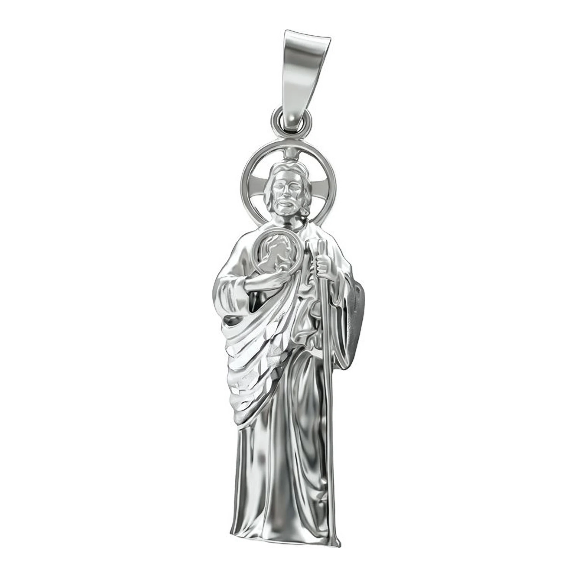 Dije de San Judas Tadeo de plata .925 lisa de 54 mm acabado pulido - Joyaris joyería fina mexicana
