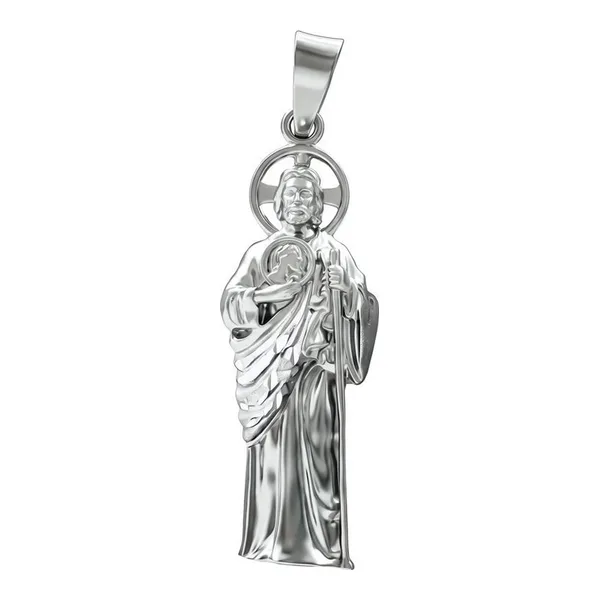 Dije de San Judas Tadeo de plata .925 lisa de 54 mm acabado pulido - Joyaris joyería fina mexicana