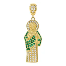 Dije de San Judas Tadeo de Oro 10k con Zirconia Verde 39 mm - Imagen 1