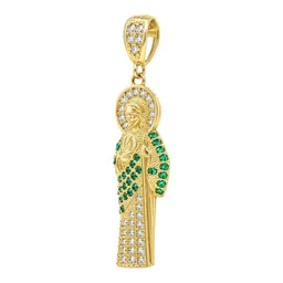 Dije de San Judas Tadeo de Oro 10k con Zirconia Verde 39 mm - Imagen 2