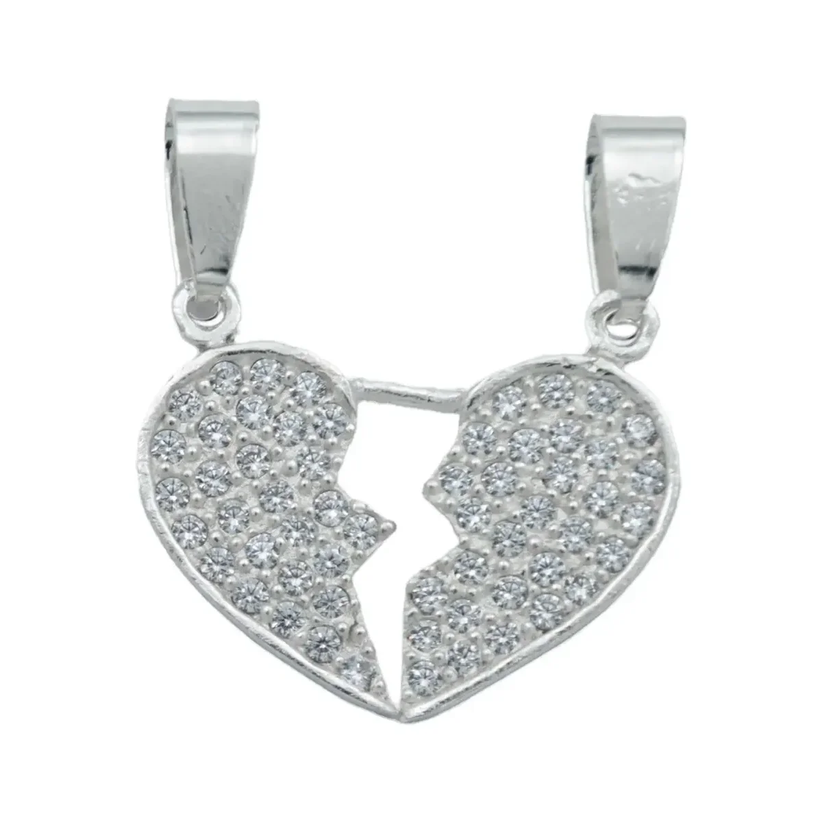Dije Doble Corazón Plata .999 artesanal para mujer, joyería mexicana hecha a mano, diseño pulido brillante, sin gemas.
