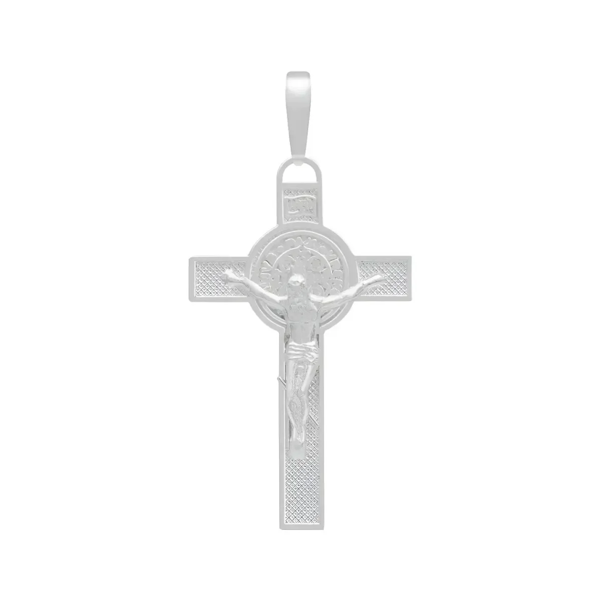 Dije Doble Vista Plata .925 Cruz Cristo San Benito Religioso Unisex. Colgante crucifijo plata, medalla San Benito plata.