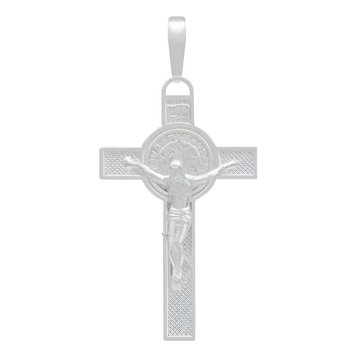 Dije Doble Vista Plata .925 Cruz Cristo San Benito Religioso Unisex. Colgante cruz plata, medalla San Benito plata.