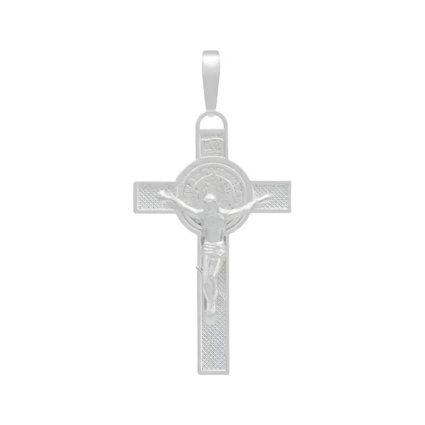 Dije Doble Vista Plata 925 Cruz Cristo San Benito Religioso Unisex - Imagen 1