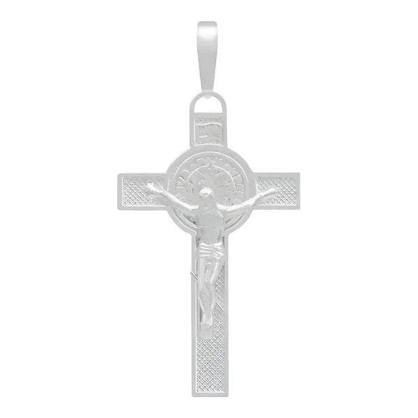 Dije Doble Vista Plata 925 Cruz Cristo San Benito Religioso Unisex - Imagen 1