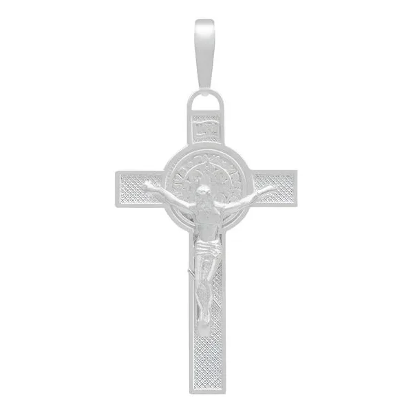 Dije Doble Vista Plata 925 Cruz Cristo San Benito Religioso Unisex - Imagen 1