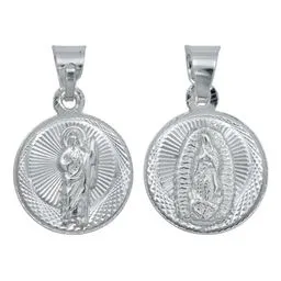 Dije Doble Vista San Judas Tadeo Virgen Guadalupe Plata 925 Diamantado - Imagen 1