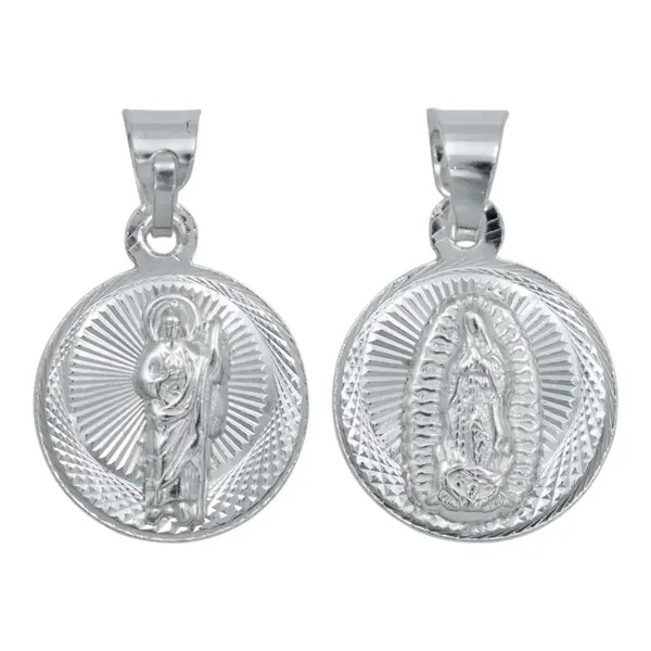 Dije Doble Vista San Judas Tadeo Virgen Guadalupe Plata 925 Diamantado - Imagen 1