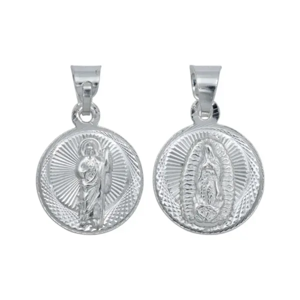 Dije Doble Vista San Judas Tadeo Virgen Guadalupe Plata 925 Diamantado - Imagen 1