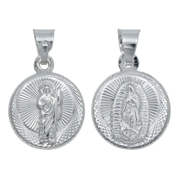Dije Doble Vista San Judas Tadeo Virgen Guadalupe Plata 925 Diamantado - Imagen 1