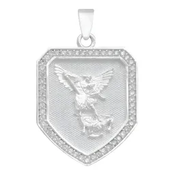 Dije Escudo San Miguel Arcángel Plata 925 Zirconia Transparente - Imagen 1