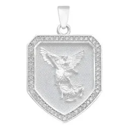 Dije Escudo San Miguel Arcángel Plata 925 Zirconia Transparente - Imagen 1