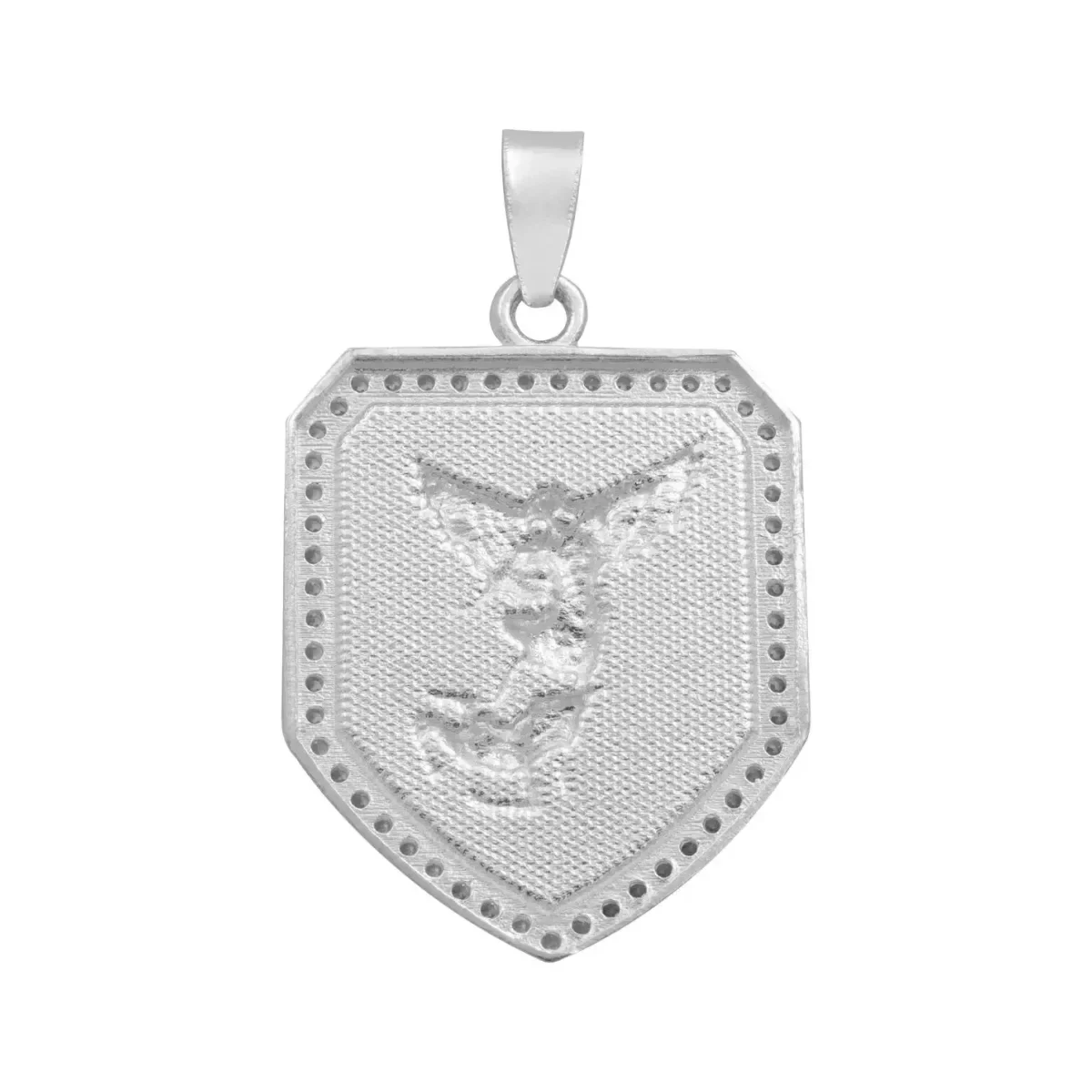 Dije Escudo San Miguel Arcángel Plata 925 Zirconia Transparente - Imagen 2