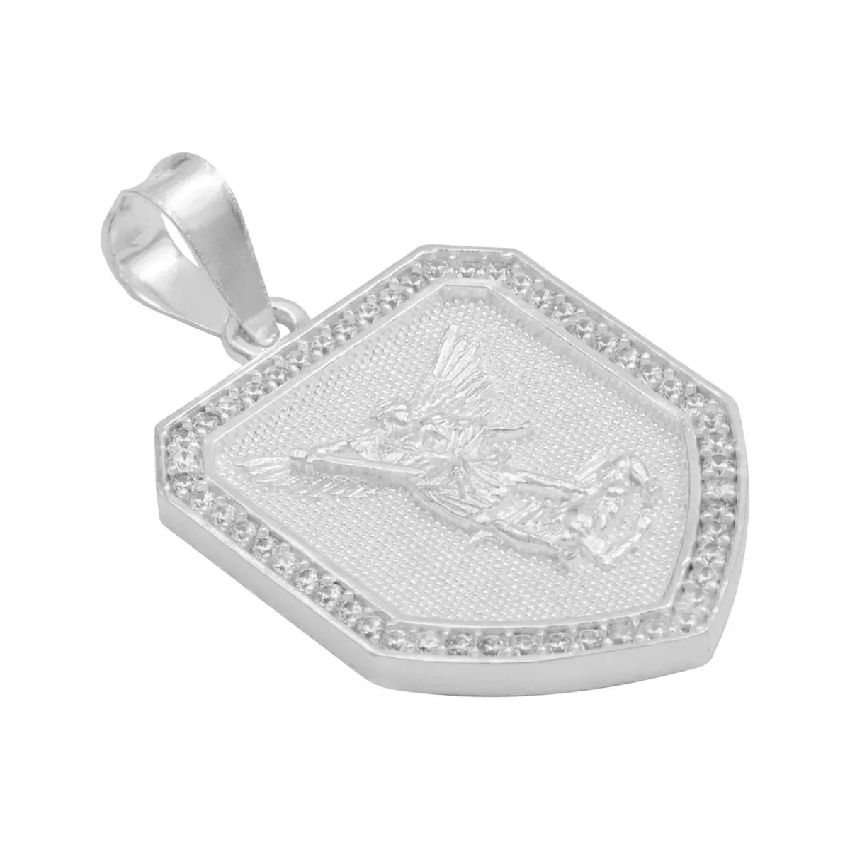 Dije Escudo San Miguel Arcángel Plata 925 Zirconia Transparente - Imagen 3