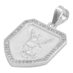 Dije Escudo San Miguel Arcángel Plata 925 Zirconia Transparente - Imagen 4