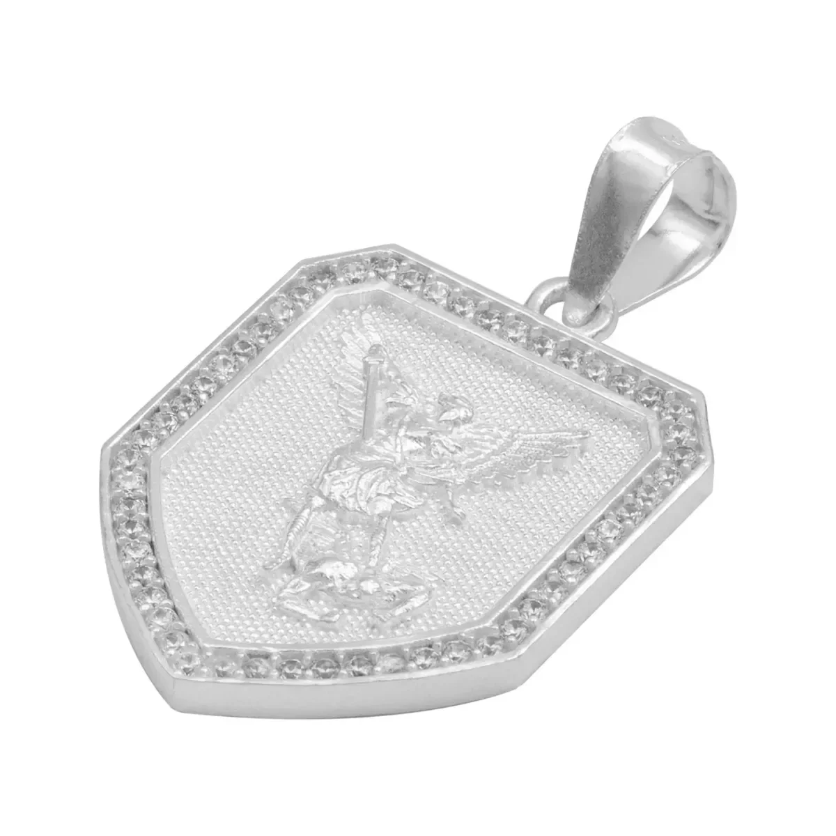 Dije Escudo San Miguel Arcángel Plata 925 Zirconia Transparente - Imagen 4