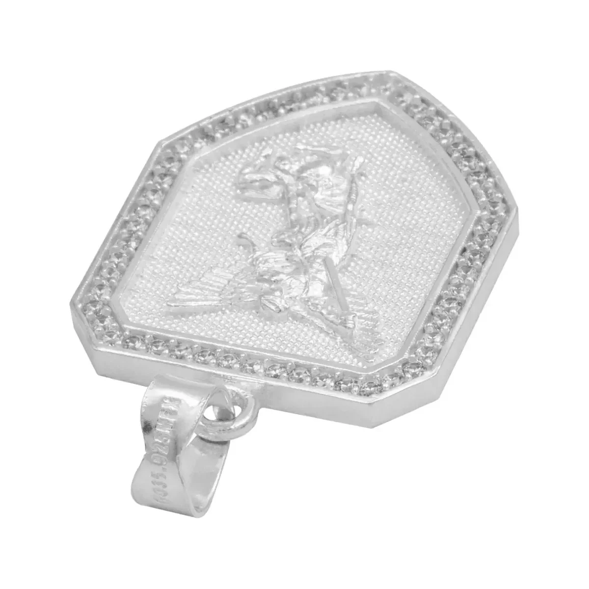 Dije Escudo San Miguel Arcángel Plata 925 Zirconia Transparente - Imagen 5