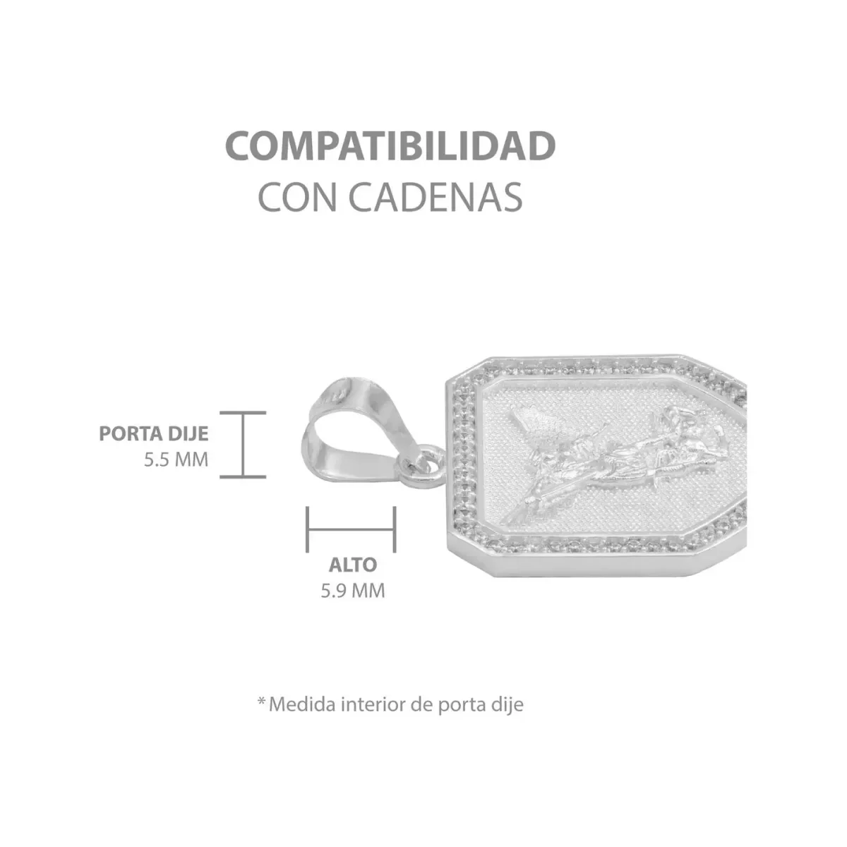 Dije Escudo San Miguel Arcángel Plata 925 Zirconia Transparente - Imagen 6