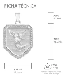 Dije Escudo San Miguel Arcángel Plata 925 Zirconia Transparente - Imagen 7