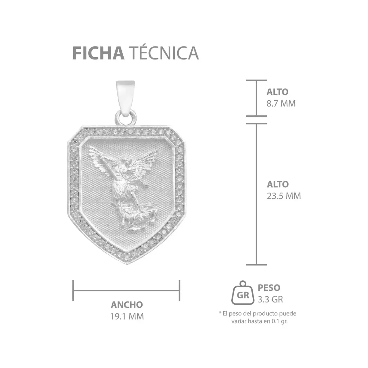 Dije Escudo San Miguel Arcángel Plata 925 Zirconia Transparente - Imagen 7