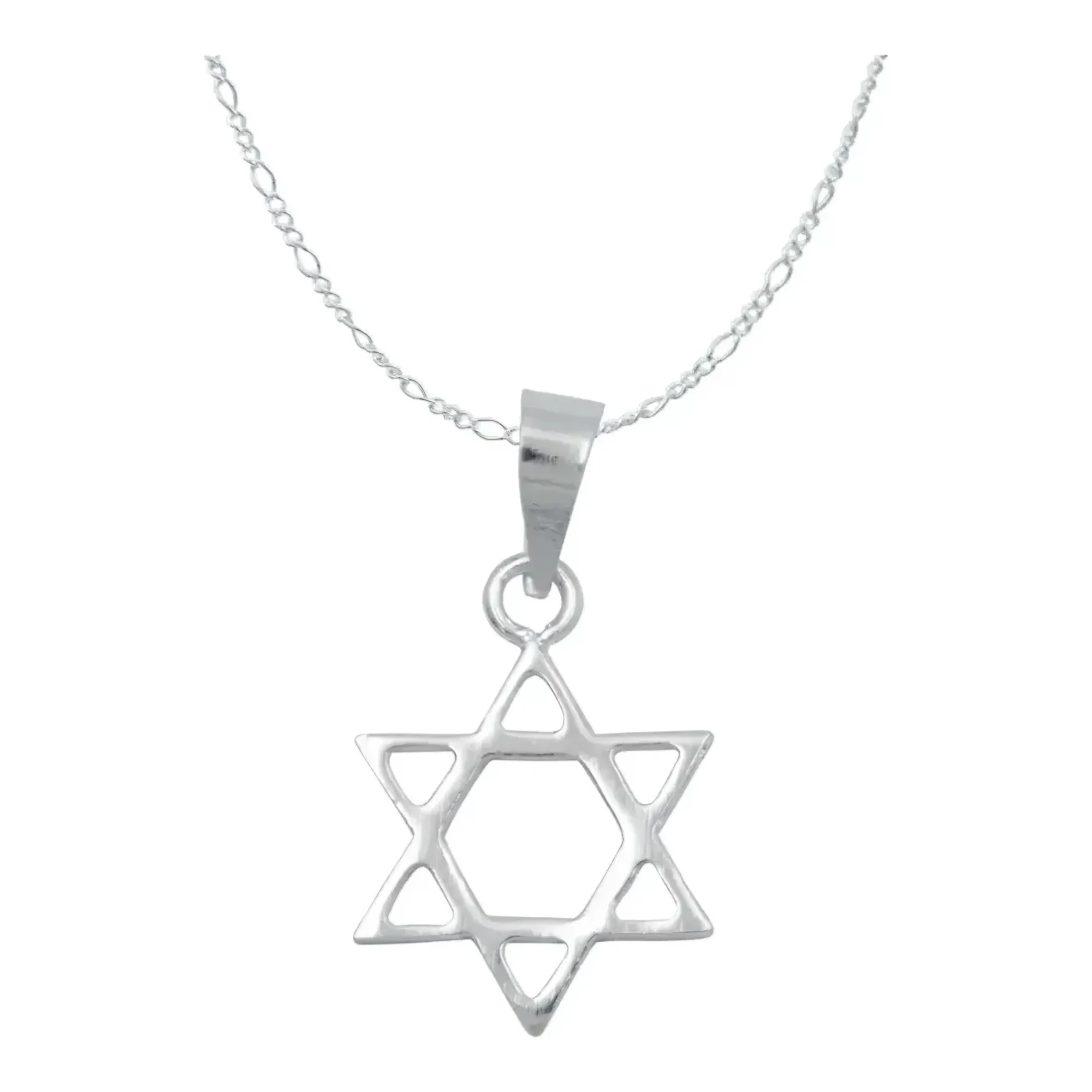 Dije estrella de david unisex en plata .925 nacional con cadena figaro 3x1 acabado liso brillante y broche de bandola seguro