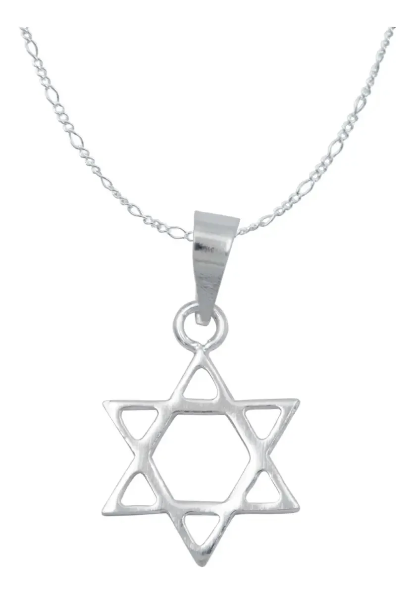 Collar Dije Estrella de David Plata .925 con Cadena Figaro, diseño espiritual artesanal mexicano, amuleto de protección.