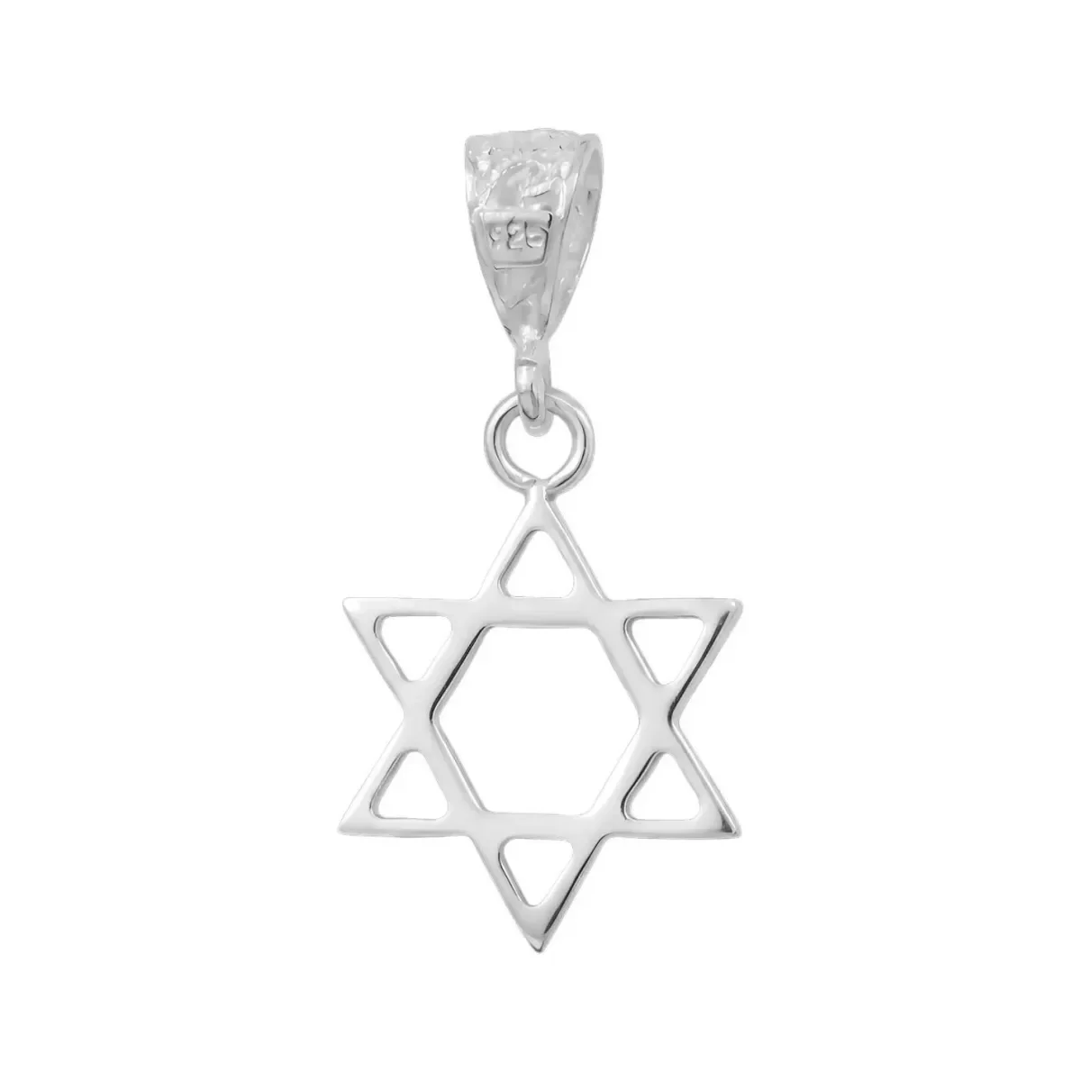 Dije Estrella de David vaciada Plata Ley .925 para hombre, acabado pulido, diseño simbólico, colgante religioso y duradero.