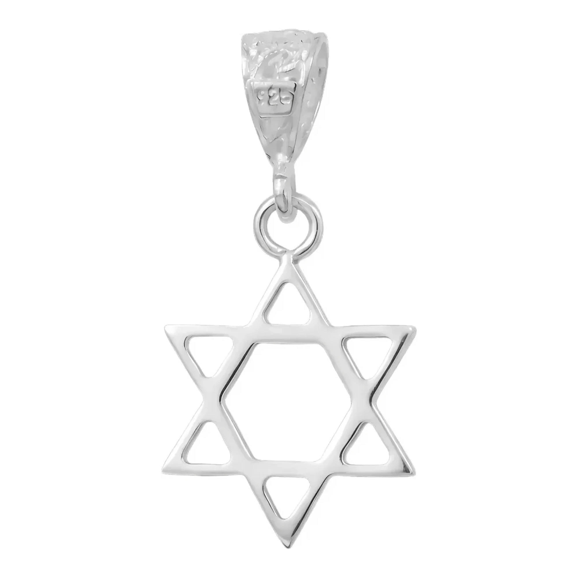 Dije estrella de david plata 925 hombre acabado hueco brillante silueta de 6 picos colgante religioso plateado sin piedras