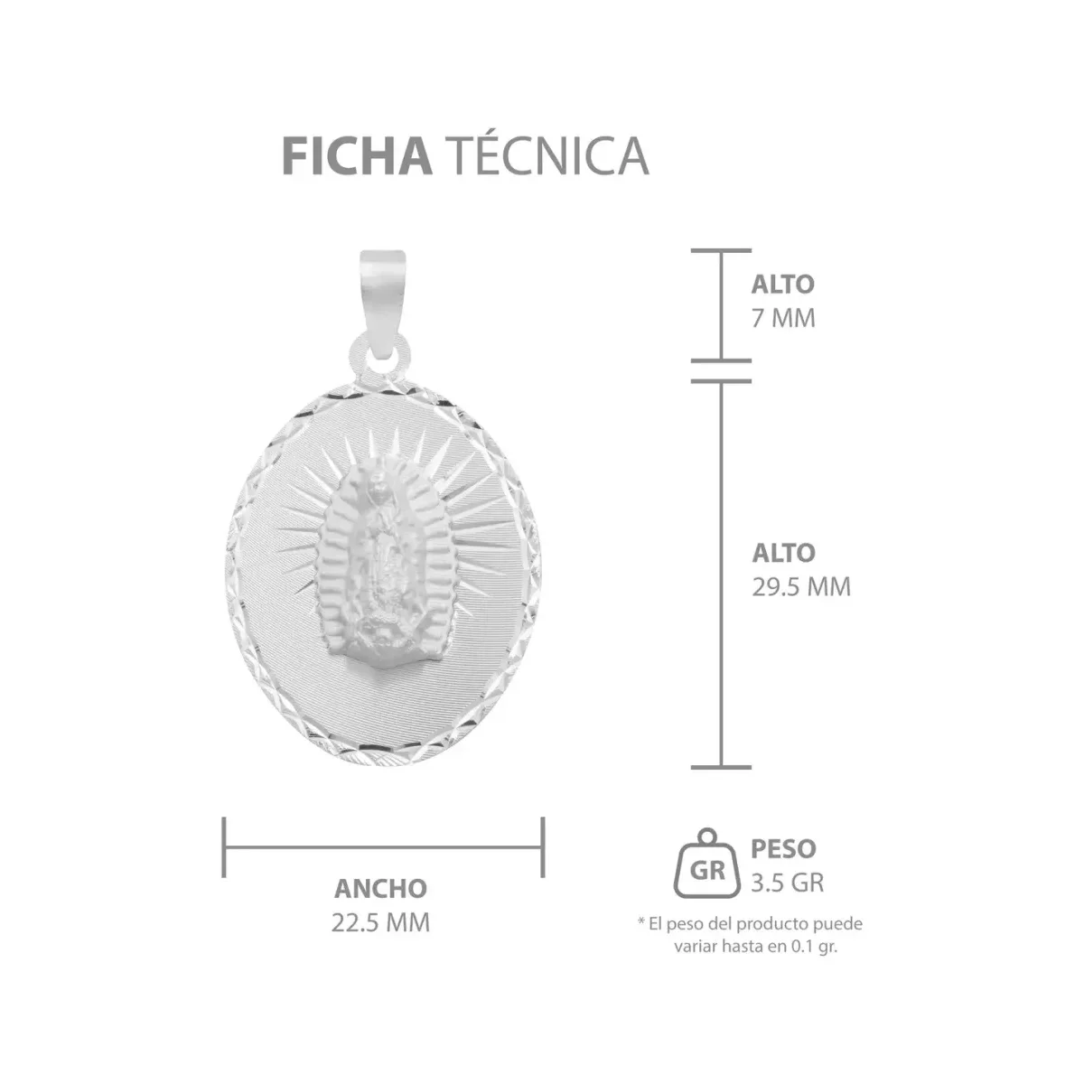 Dije Estrella Virgen de Guadalupe Plata 925 Diamantada Religioso - Imagen 7